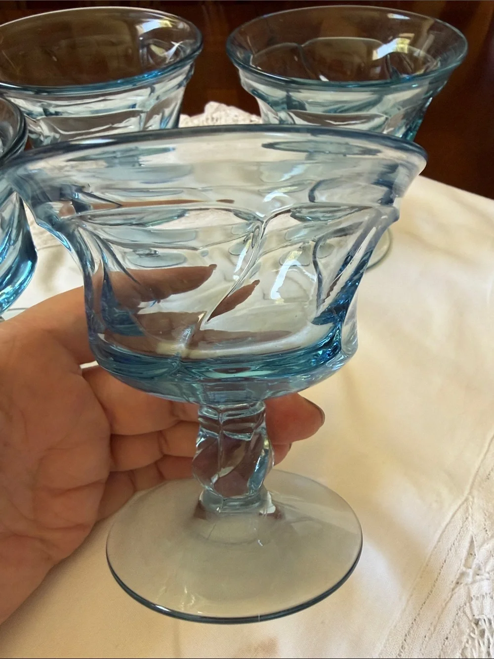 Vintage set of 4 Fostoria Jamestown Blue Stemmed champagne sherbet footed  Glass